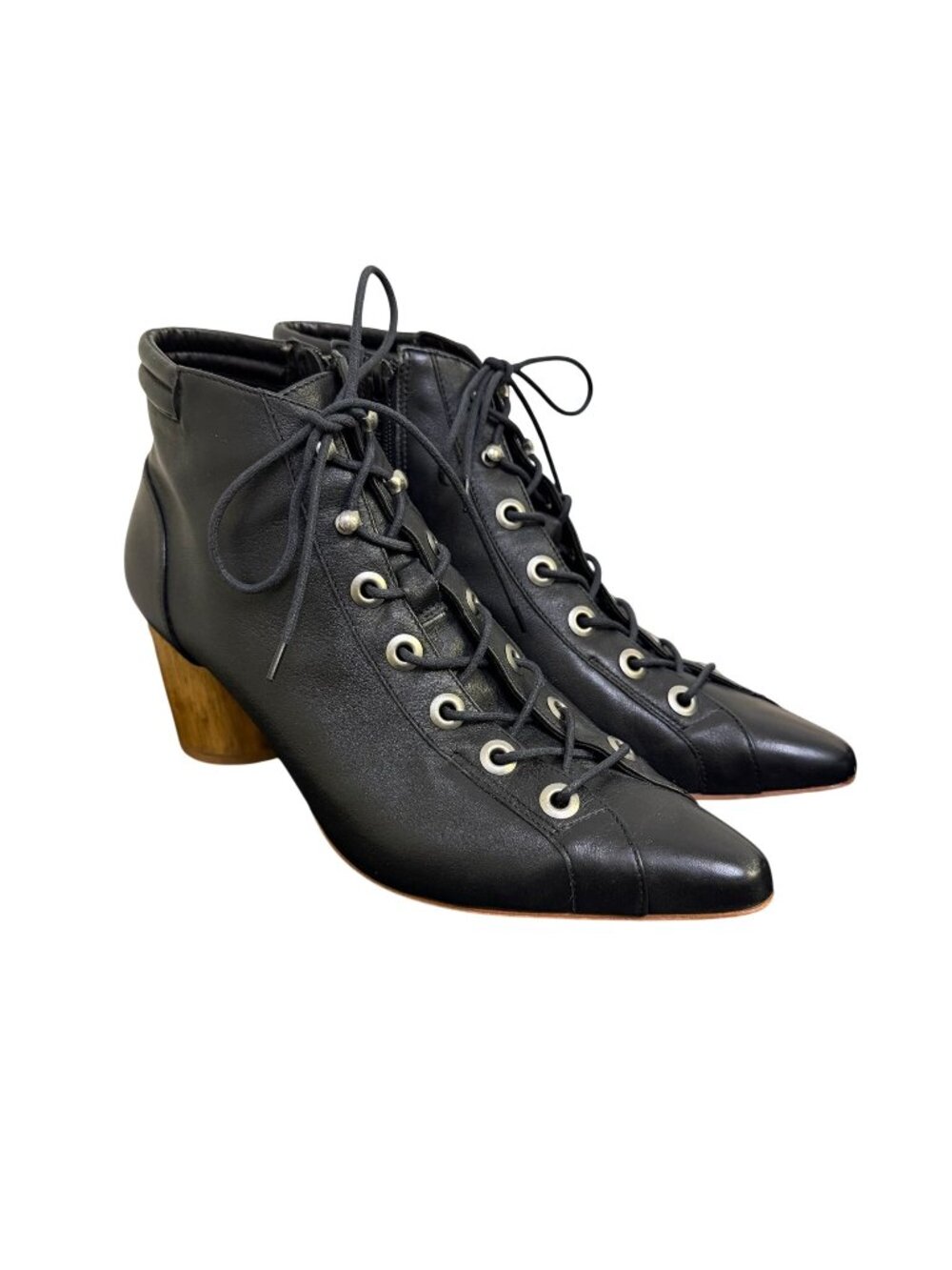 Bernardo Black Leather Lace-Up Ankle Boots With Block Heel 8.5